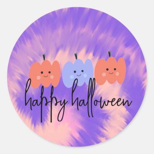 Sticker Rond Halloween Tie Dye Citrouille main tirée (Devant)