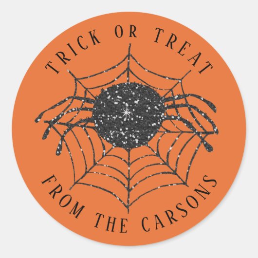 Sticker Rond Halloween Trick ou traiter Black Orange Spider Web (Devant)