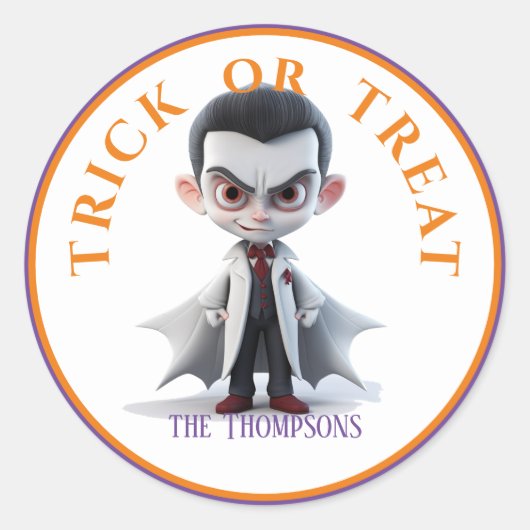 Sticker Rond Halloween Trick ou Treat Big Head Dracula (Devant)