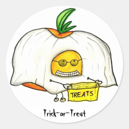 Sticker Rond Halloween Tricoter ou traiter le fantôme de tomate (Devant)