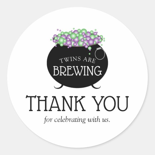 Sticker Rond Halloween Twins Baby shower sorcière brasse Merci (Devant)