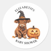 Sticker Rond Halloween Vache Highland Baby shower d'aquarelle (Devant)