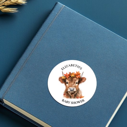 Sticker Rond Halloween Vache Highland Baby shower d'aquarelle