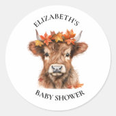 Sticker Rond Halloween Vache Highland Baby shower d'aquarelle (Devant)