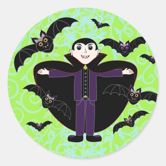 Sticker Rond Halloween Vampire Bats Green (Devant)