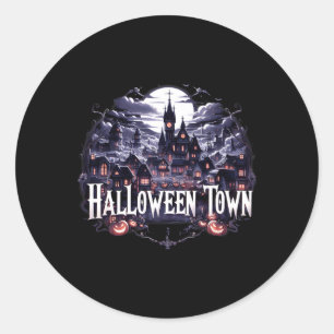 Sticker Rond Halloween Ville Skeleton Ghost Citrouille Hallowee