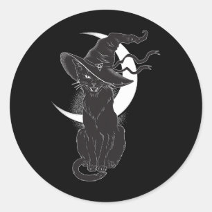 Sticker Rond Halloween vintage Cat noir costume sorcière Ha