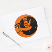 Sticker Rond Halloween vintage - Chat dans la lune (Enveloppe)