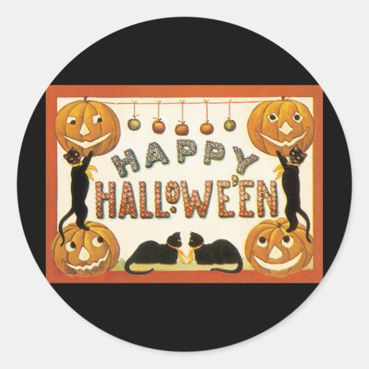 Sticker Rond Halloween vintage, Chats noirs avec Jackolanterns (Devant)