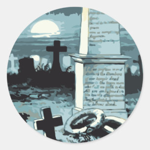 Sticker Rond Halloween vintage, cimetière effrayant avec des to