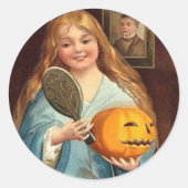 Sticker Rond Halloween Vintage Dame avec miroir) (Devant)