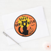 Sticker Rond Halloween vintage - Happy Halloween Chat noir (Enveloppe)