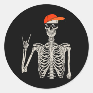 Sticker Rond Halloween vintage Skeleton Rock à la main Skeleton
