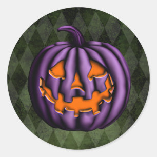 Sticker Rond Halloween violet Citrouille Grunge vert