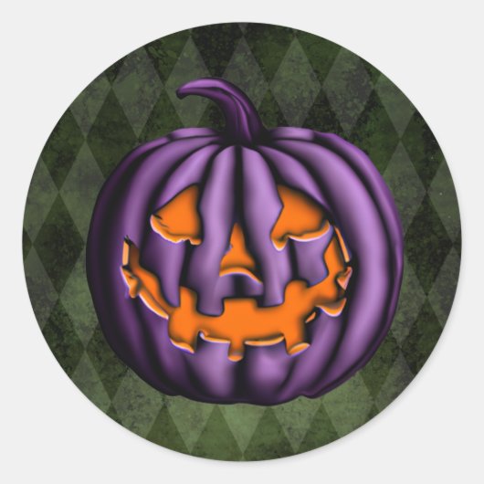 Sticker Rond Halloween violet Citrouille Grunge vert (Devant)