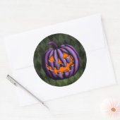 Sticker Rond Halloween violet Citrouille Grunge vert (Enveloppe)