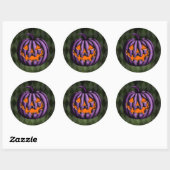 Sticker Rond Halloween violet Citrouille Grunge vert (Feuille)