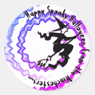 Sticker Rond Halloween vol sorcière personnalisation magie text