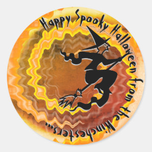 Sticker Rond Halloween volant sorcière magie orthographe texte