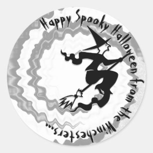 Sticker Rond Halloween volant sorcière magique sort texte perso