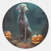 Sticker Rond Halloween Weimaraner avec la peur Citrouille (Devant)