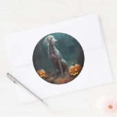 Sticker Rond Halloween Weimaraner avec la peur Citrouille (Enveloppe)