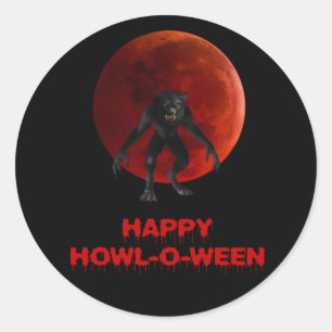 Sticker Rond Halloween Werewolf Lycan Lune de sang rouge goutte