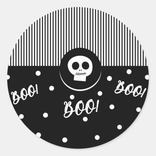 Sticker Rond Halloween Whimsical Boo Skull Black & White Party (Devant)