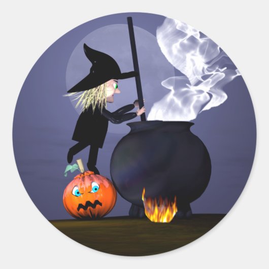 Sticker Rond Halloween Witch et Cauldron (Devant)