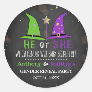 Sticker Rond Halloween Witch Genre Revela Party