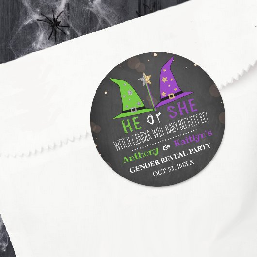 Sticker Rond Halloween Witch Genre Revela Party