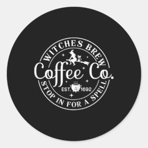 Sticker Rond Halloween Witch Motif - Sorcières Brew Coffee And