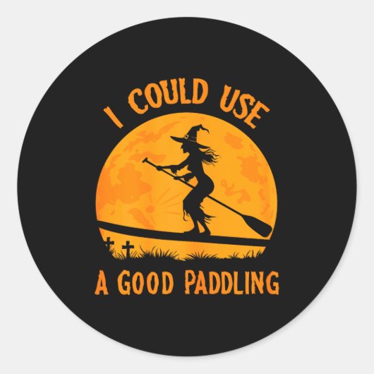 Sticker Rond Halloween Witch Paddleboarder Sup Standup Paddling (Devant)