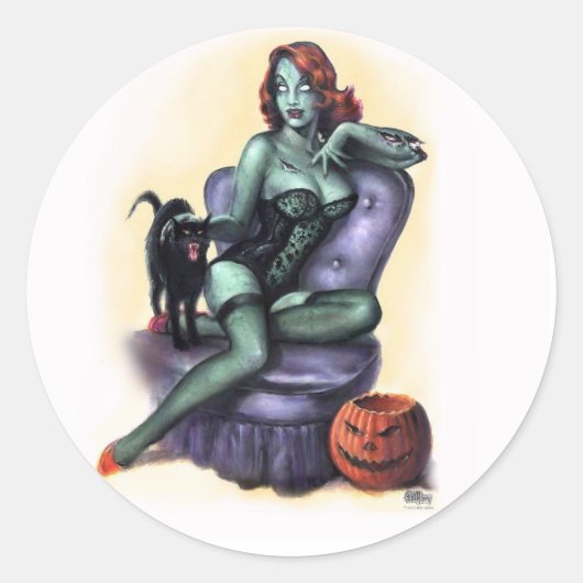 Sticker Rond Halloween Zombie petite fille vers le haut (Devant)