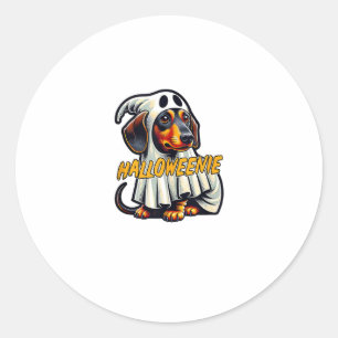 Sticker Rond Halloweenie Drôle Halloween Dachshund Habillé Comm