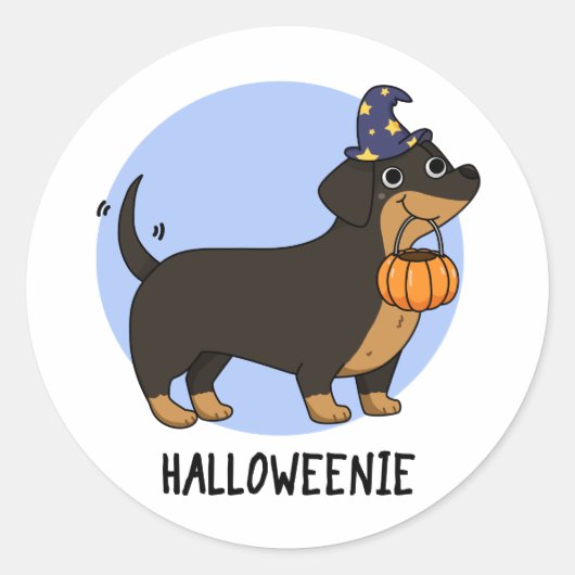 Sticker Rond Halloweenie Funny Saucisson Chien Pun (Devant)