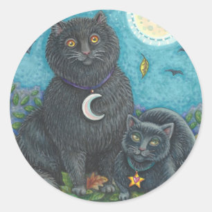 Sticker Rond HALLOWEWEEN CHATS NOIRS BOUCHONS BILLETS ronD