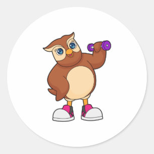 Sticker Rond Haltère de Fitness Hibou
