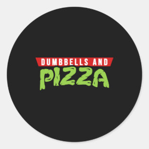 Sticker Rond Haltères Et Pizza Drôle Mignon Thème Tortue Gym A