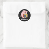 Sticker Rond Ham Radio Funny Pig Pun Dark BG (Sac)