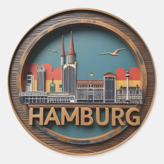 Sticker Rond Hambourg Allemagne Skyline - Circle Vintage Citysc