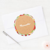 Sticker Rond Hamburger cheeseburger mignon café rayé rouge blan (Enveloppe)