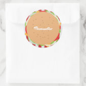 Sticker Rond Hamburger cheeseburger mignon café rayé rouge blan (Sac)