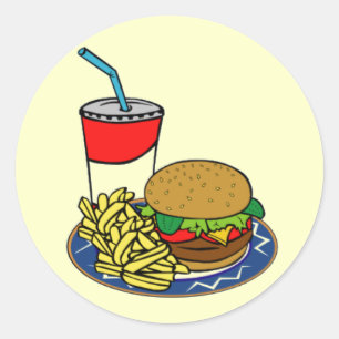 Sticker Rond Hamburger et fritures d'aliments de préparation