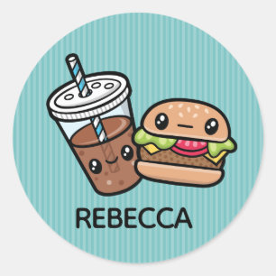 Sticker Rond Hamburger et soude mignons de nourriture