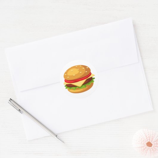 Sticker Rond Hamburger Lover Cheeseburger (Enveloppe)