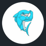 Sticker Rond Hammerhead shark as Bodybuilder at Bodybuilding<br><div class="desc">This design is the perfect gift for a birthday,  Christmas and other celebrations. It is suitable for women,  men and kids.</div>