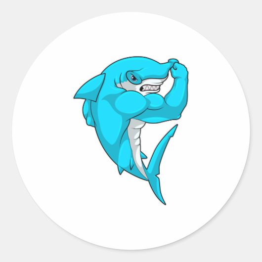 Sticker Rond Hammerhead shark as Bodybuilder at Bodybuilding (Devant)