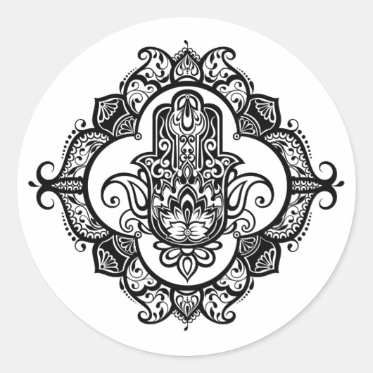 Sticker Rond Hamsa Avec Ornements Ethniques Doodle (Devant)