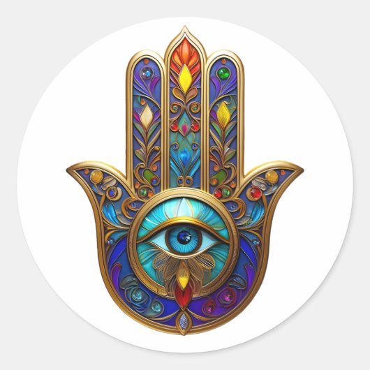 Sticker Rond Hamsa couleur or Turquoise Saphir Troisième Œil (Devant)